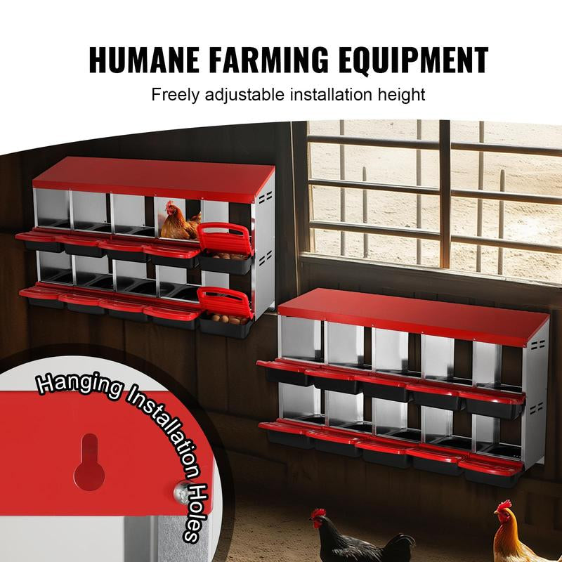 VEVOR Chicken Nest Box, 10-Compartment, 30 to 45 in Stable & Corrosion-Resistant Metal Nesting Boxes with Inclined Nesting Boxes, Bottom Holes & Resting Platform, Fit for Different Chicken Breeds