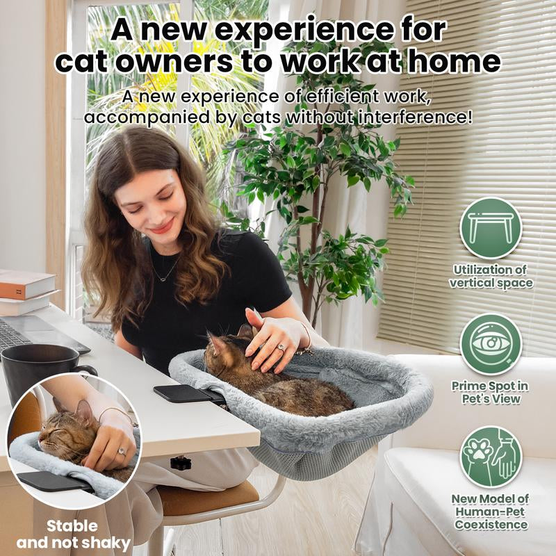 Cat Bed for Desk - Folding,Sunken Design & Space-Saving Semi-Circular Cat Bed, Soft Faux Rabbit Fur Material, Suitable for Various Desktops-Maximum Hold up to 40Lb