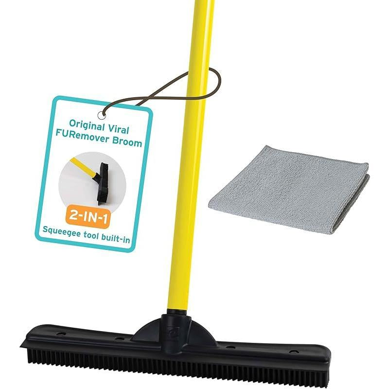 Original Pet Hair Rubber Broom with Squeegee, with 58 "Telescopic Handle for Carpet, Tile and Hardwood