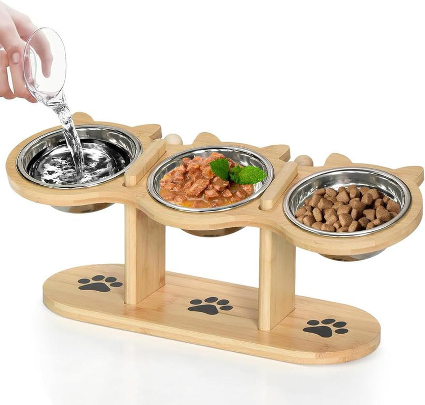 Raised Cat Food Bowls for Indoor Cats, Elevated Cat Bowls,Adjustable Heights Pet Bowl with Black Shelf,3 Stainless Steel Elevated Cat Bowls Stand with 15 ° Tilted,Cat Food and Water Bowl Setcat Food Bowl Slow Feeder Bowl