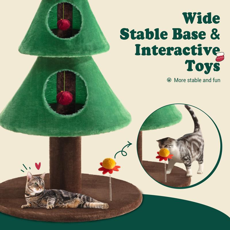 Allewie Christmas Tree Cat Tower for Indoor Cats - 48/63/67 Inch Holiday Themed Cat Activity Center with Plush Perch & Condo, Xmas Party Decoration,#Tiktokshopfalldealsforyou