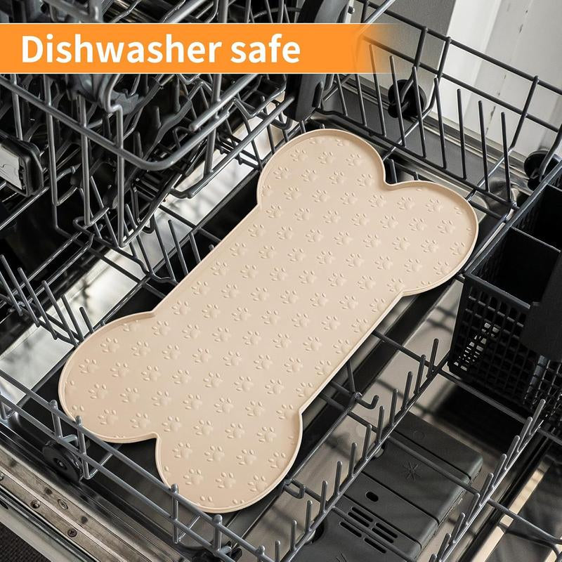 Dog Food Mat Anti-Slip Silicone Dog Bowl Mat Thicker Pet Placemat Waterproof with Raised Edge, Suitable for Small to Medium-Sized Dogs and Cats
