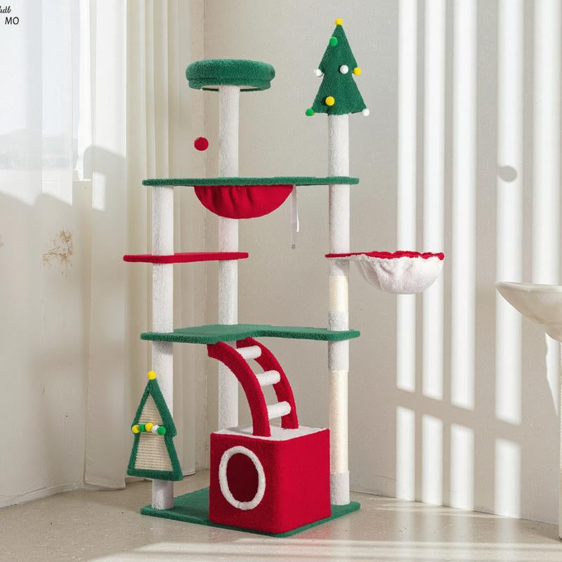 Allewie Christmas Tree Cat Tower for Indoor Cats - 48/63/67 Inch Holiday Themed Cat Activity Center with Plush Perch & Condo, Xmas Party Decoration,#Tiktokshopfalldealsforyou