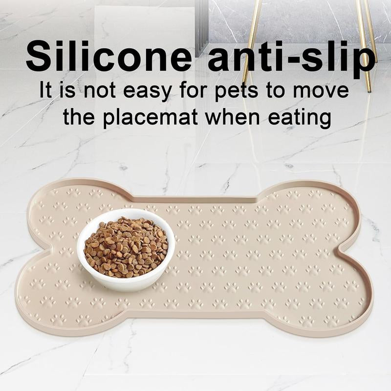 Dog Food Mat Anti-Slip Silicone Dog Bowl Mat Thicker Pet Placemat Waterproof with Raised Edge, Suitable for Small to Medium-Sized Dogs and Cats
