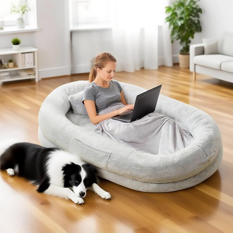 【Falldealsforyou】Xl Human Dog Bed for Adults & Pets | Faux Fur Orthopedic Lounger with Pillow & Blanket | Washable Cozy Bed for Adults & Pets-Bedding,A Must‑Have Gift for Pet Lovers