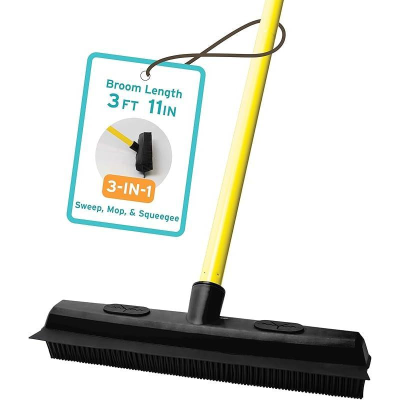 Original Pet Hair Rubber Broom with Squeegee, with 58 "Telescopic Handle for Carpet, Tile and Hardwood
