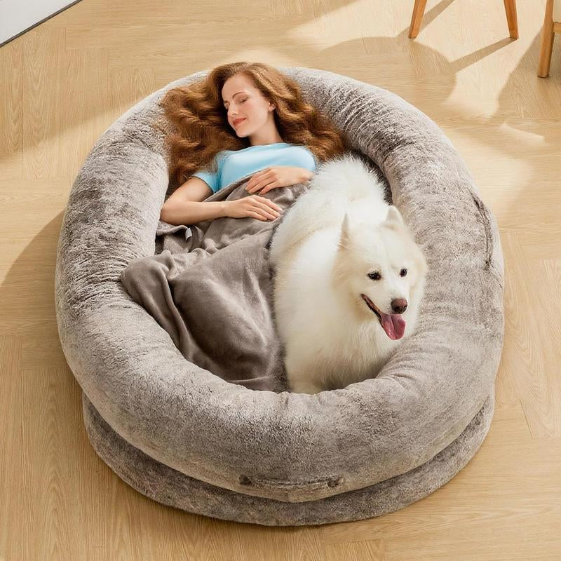 【Falldealsforyou】Xl Human Dog Bed for Adults & Pets | Faux Fur Orthopedic Lounger with Pillow & Blanket | Washable Cozy Bed for Adults & Pets-Bedding,A Must‑Have Gift for Pet Lovers