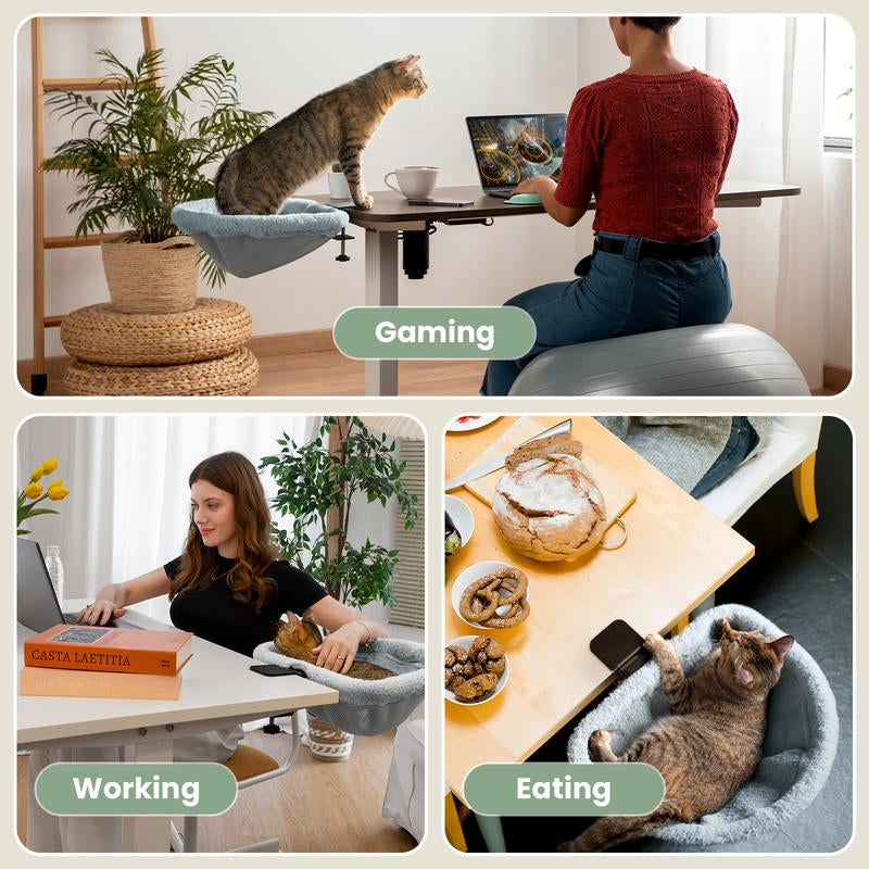 Cat Bed for Desk - Folding,Sunken Design & Space-Saving Semi-Circular Cat Bed, Soft Faux Rabbit Fur Material, Suitable for Various Desktops-Maximum Hold up to 40Lb