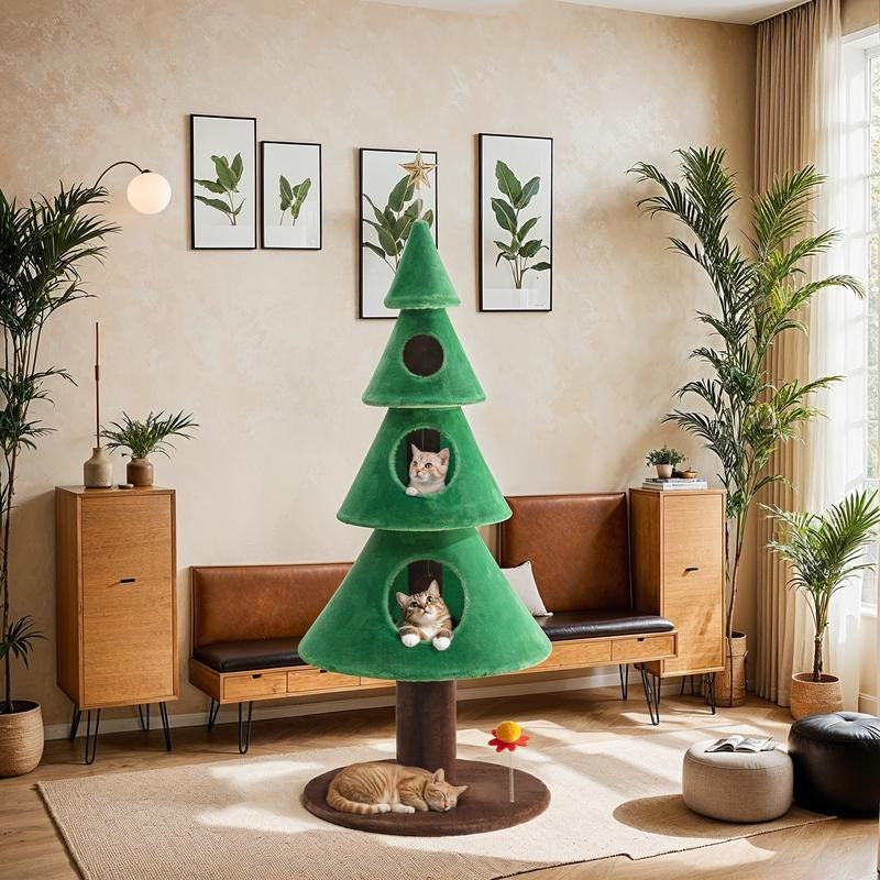 Allewie Christmas Tree Cat Tower for Indoor Cats - 48/63/67 Inch Holiday Themed Cat Activity Center with Plush Perch & Condo, Xmas Party Decoration,#Tiktokshopfalldealsforyou