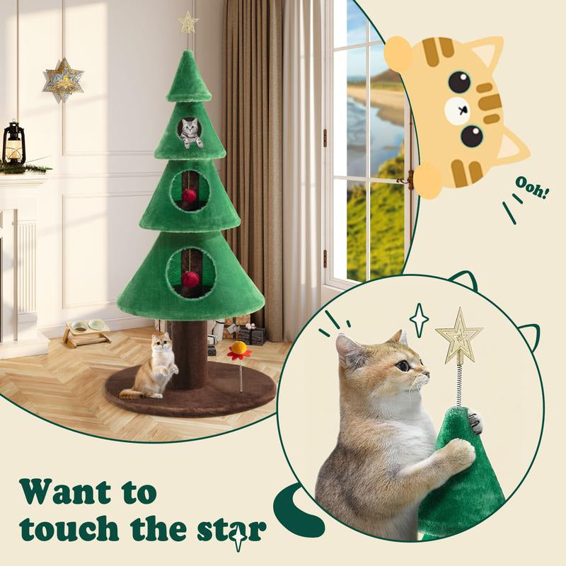 Allewie Christmas Tree Cat Tower for Indoor Cats - 48/63/67 Inch Holiday Themed Cat Activity Center with Plush Perch & Condo, Xmas Party Decoration,#Tiktokshopfalldealsforyou