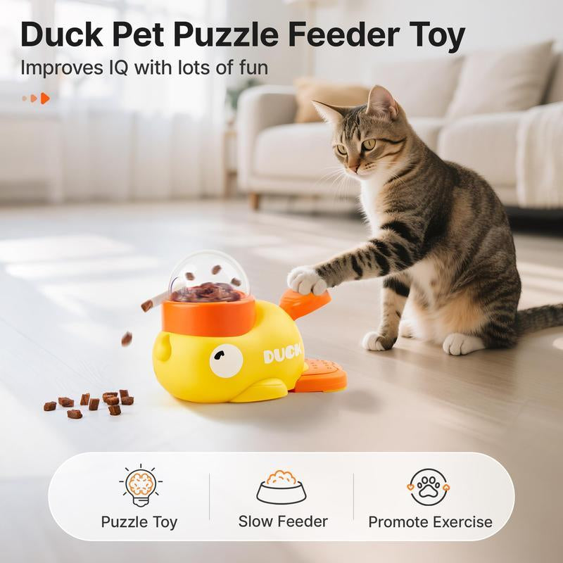 Cat Puzzle Treat Dispenser Toy, Interactive Duck-Shaped Food Slow Feeder for Cats and Small Dogs Enrichment, IQ Training and Exercise 8.6 Inches, Durable Duck, Cat Snacktime, Pet Gift Small Medium Dog
