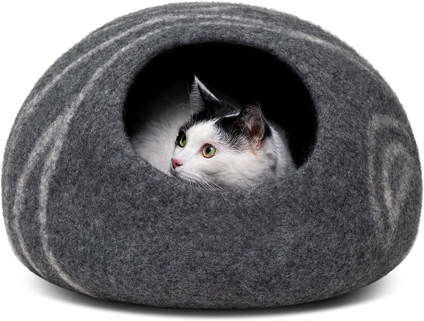 Premium Felt Cat Bed Cave - Handmade 100% Merino Wool Bed for Cats and Kittens (Large, Slate Grey)