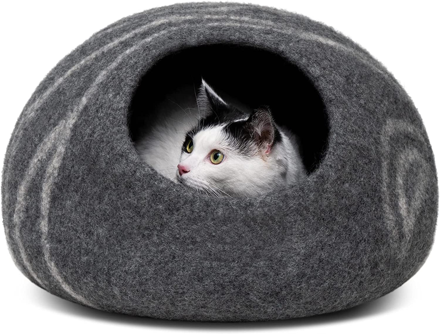 Premium Felt Cat Bed Cave - Handmade 100% Merino Wool Bed for Cats and Kittens (Large, Slate Grey)