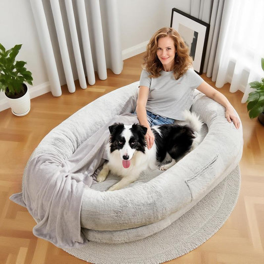 【Falldealsforyou】Xl Human Dog Bed for Adults & Pets | Faux Fur Orthopedic Lounger with Pillow & Blanket | Washable Cozy Bed for Adults & Pets-Bedding,A Must‑Have Gift for Pet Lovers