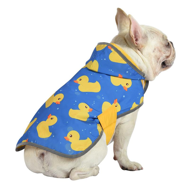 HDE Reversible Yellow & Ducks Dog Raincoat with Hood Reversible Waterproof Dog Raincoat