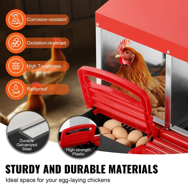 VEVOR Chicken Nest Box, 10-Compartment, 30 to 45 in Stable & Corrosion-Resistant Metal Nesting Boxes with Inclined Nesting Boxes, Bottom Holes & Resting Platform, Fit for Different Chicken Breeds