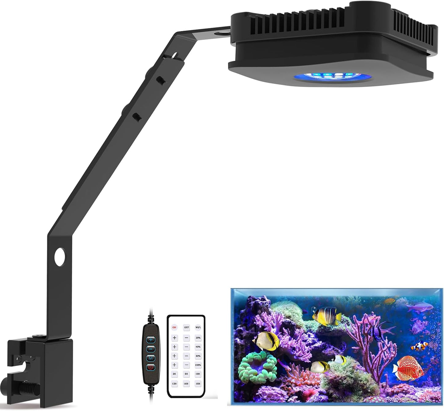 LED Aquarium Light, Planted Tank Light 4 Channels Remote Control 6500K Aquarium LED Lamp for Freshwater Fish Tank Refugium with Gooseneck (A20 Freshwater)