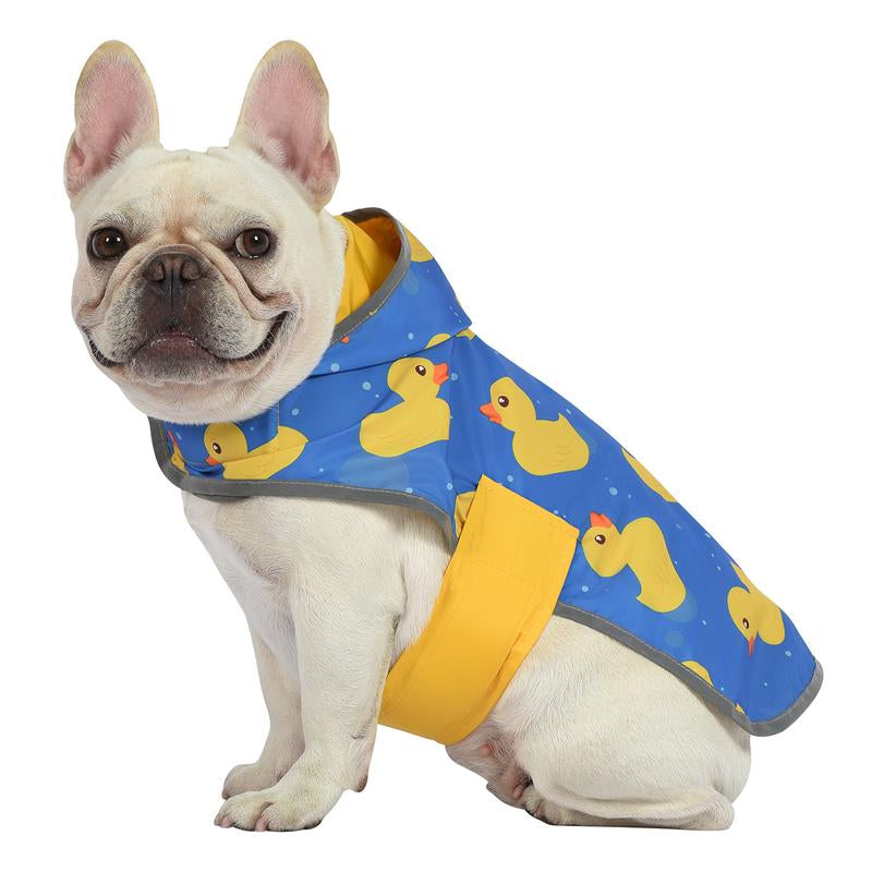 HDE Reversible Yellow & Ducks Dog Raincoat with Hood Reversible Waterproof Dog Raincoat