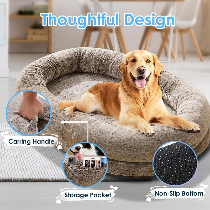 【Falldealsforyou】Xl Human Dog Bed for Adults & Pets | Faux Fur Orthopedic Lounger with Pillow & Blanket | Washable Cozy Bed for Adults & Pets-Bedding,A Must‑Have Gift for Pet Lovers