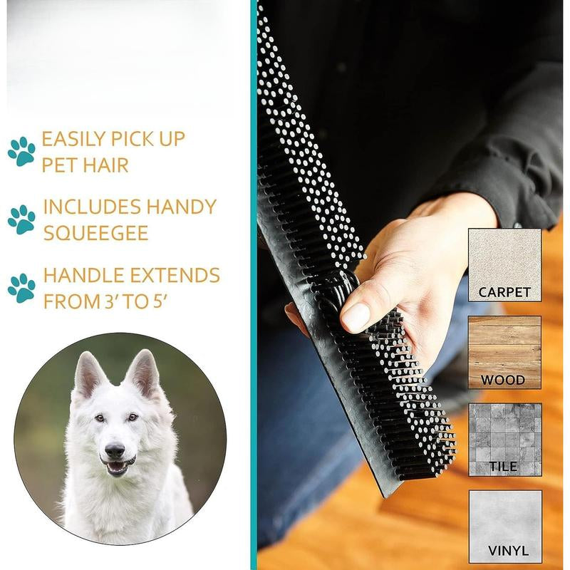 Original Pet Hair Rubber Broom with Squeegee, with 58 "Telescopic Handle for Carpet, Tile and Hardwood