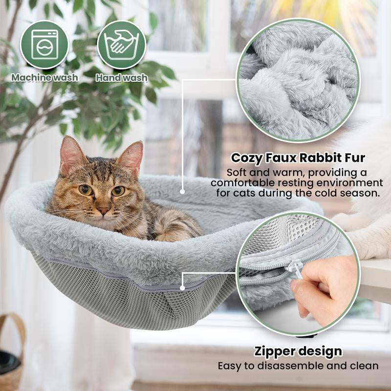 Cat Bed for Desk - Folding,Sunken Design & Space-Saving Semi-Circular Cat Bed, Soft Faux Rabbit Fur Material, Suitable for Various Desktops-Maximum Hold up to 40Lb