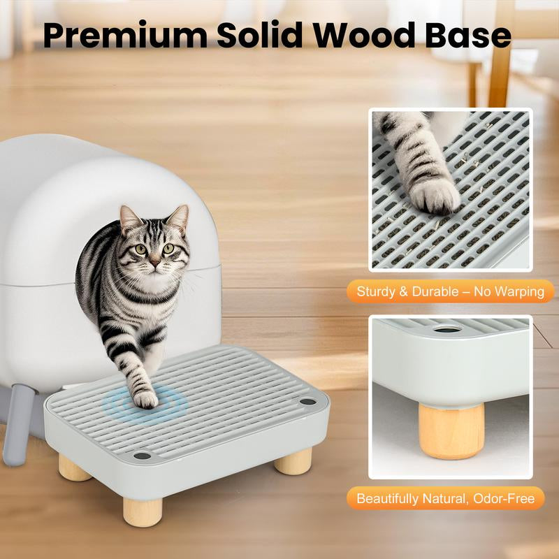 MISOFOG Cat Litter Box Ramp Double Layered Self-Cleaning with Filter Function Trapper Pedal Easy Clean Gray Tray Spacious Design for Most Litter Boxes,Wood