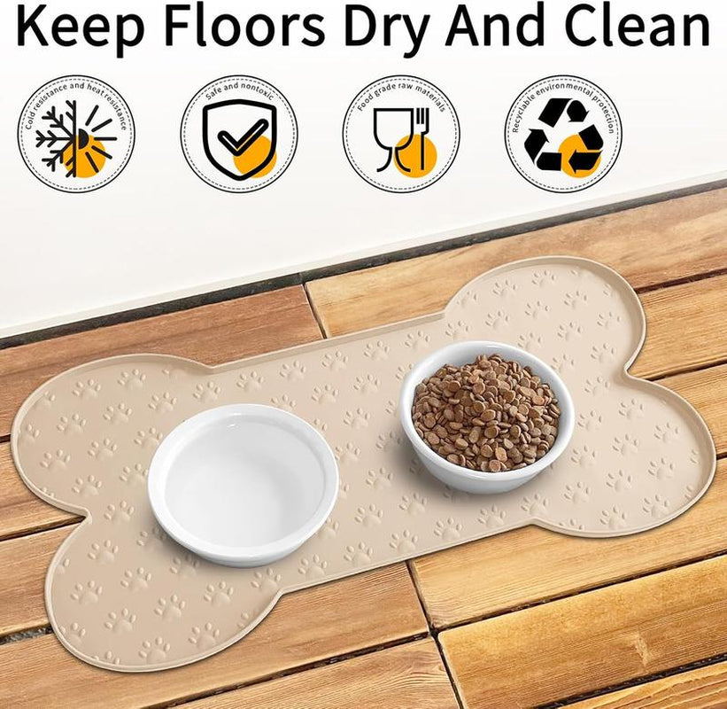 Dog Food Mat Anti-Slip Silicone Dog Bowl Mat Thicker Pet Placemat Waterproof with Raised Edge, Suitable for Small to Medium-Sized Dogs and Cats