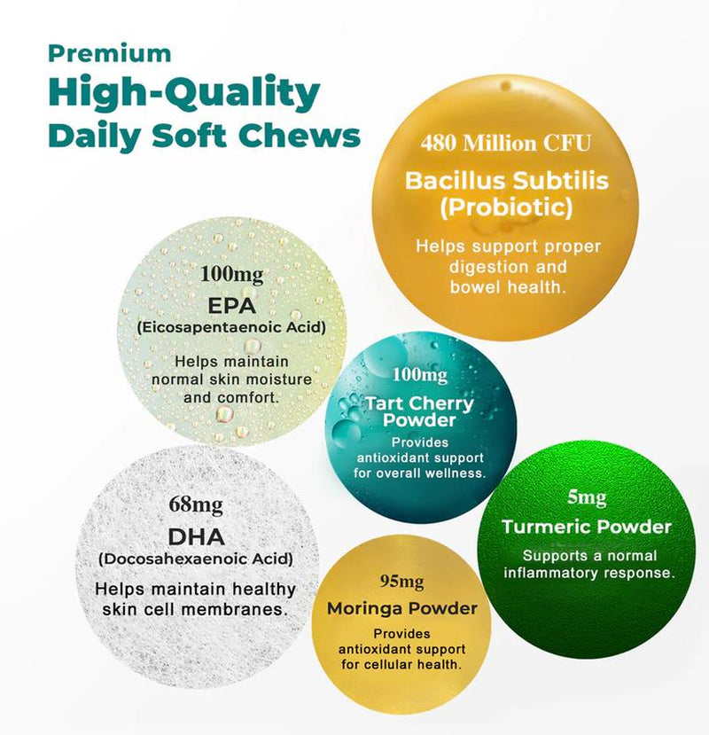 Petscy Itch & Allergy Plus+ for Dogs - Bacon-Flavored Chews with 9 Premium Ingredients for Fast Relief from Itching & Allergies - 60 Soft Chews per Jar - Vitamin