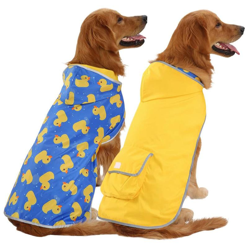 HDE Reversible Yellow & Ducks Dog Raincoat with Hood Reversible Waterproof Dog Raincoat
