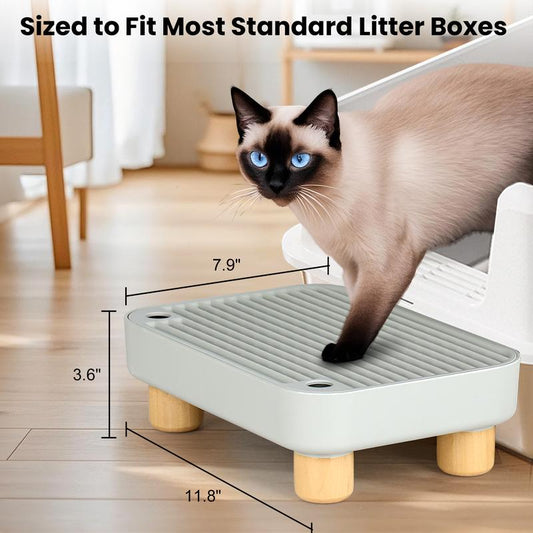 MISOFOG Cat Litter Box Ramp Double Layered Self-Cleaning with Filter Function Trapper Pedal Easy Clean Gray Tray Spacious Design for Most Litter Boxes,Wood