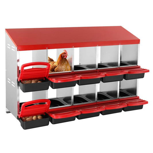VEVOR Chicken Nest Box, 10-Compartment, 30 to 45 in Stable & Corrosion-Resistant Metal Nesting Boxes with Inclined Nesting Boxes, Bottom Holes & Resting Platform, Fit for Different Chicken Breeds