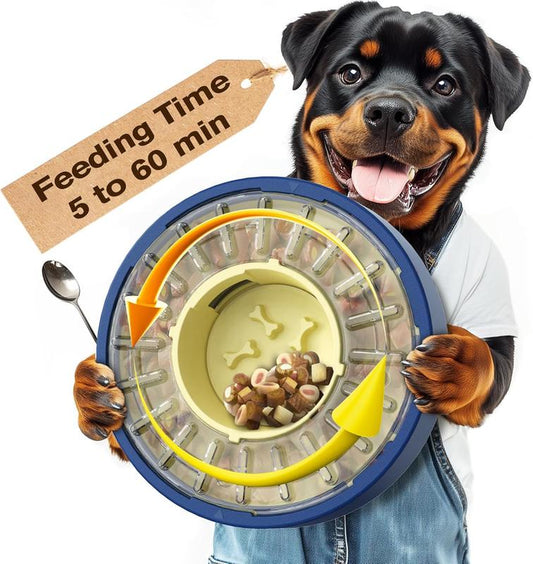 KADTC Dog Spinning Slow Feeder Puzzle Bowl for All Dog Breeds Adjustable Feeding Time from 5 to 60 Min Capacity 17.64 Ounce Puppy Interactive Treat Dispenser Toy Great Gift for Holidays & Birthdays