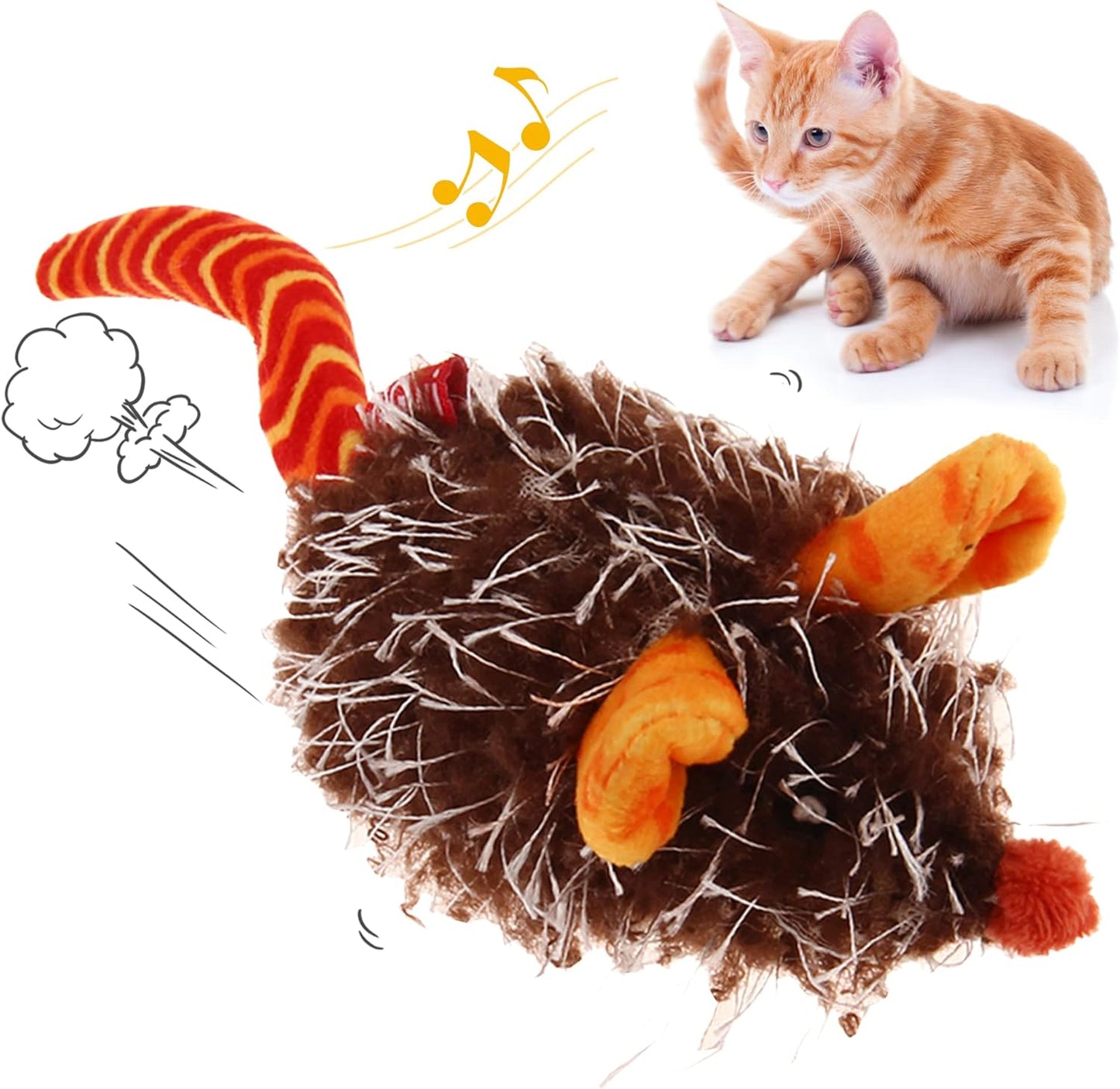 Interactive Moving Mouse Cat Toy with Realistic Squeaky Sound, Automatic Mouse Toys for Indoor Cats, Electronic Mouse Toy for Self Play & Exercise(Brown Ear)