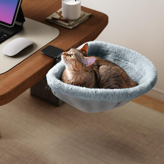 Cat Bed for Desk - Folding,Sunken Design & Space-Saving Semi-Circular Cat Bed, Soft Faux Rabbit Fur Material, Suitable for Various Desktops-Maximum Hold up to 40Lb