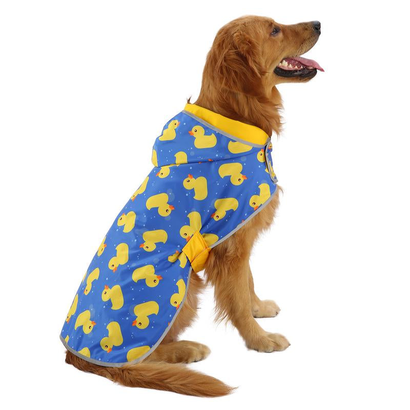 HDE Reversible Yellow & Ducks Dog Raincoat with Hood Reversible Waterproof Dog Raincoat
