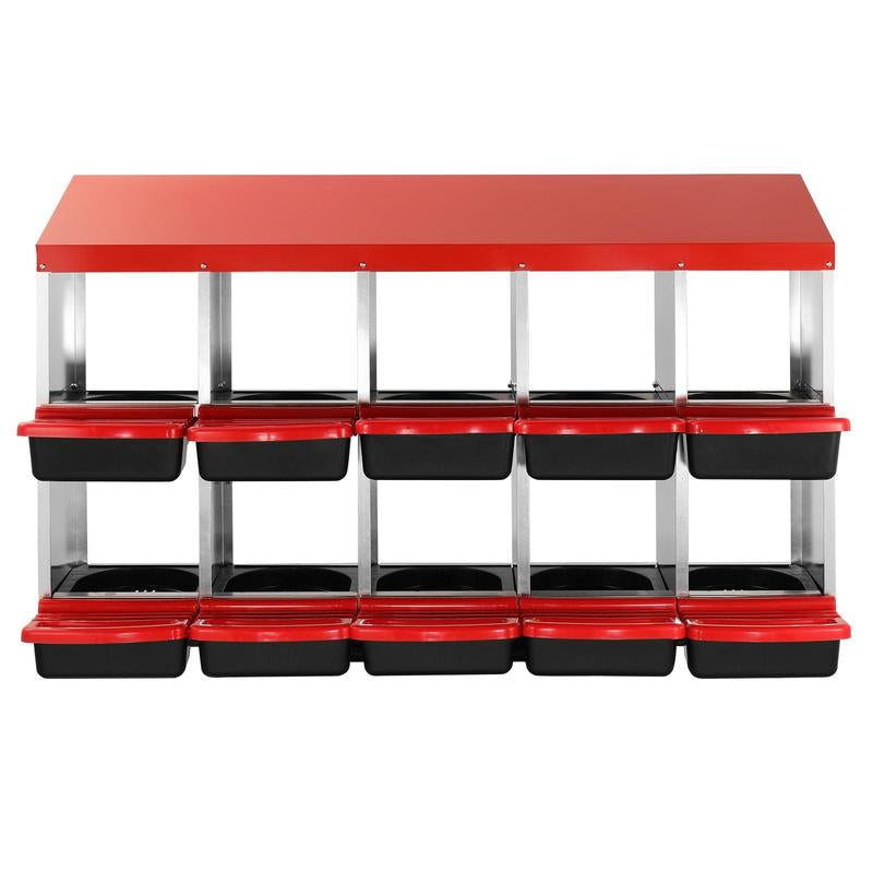 VEVOR Chicken Nest Box, 10-Compartment, 30 to 45 in Stable & Corrosion-Resistant Metal Nesting Boxes with Inclined Nesting Boxes, Bottom Holes & Resting Platform, Fit for Different Chicken Breeds