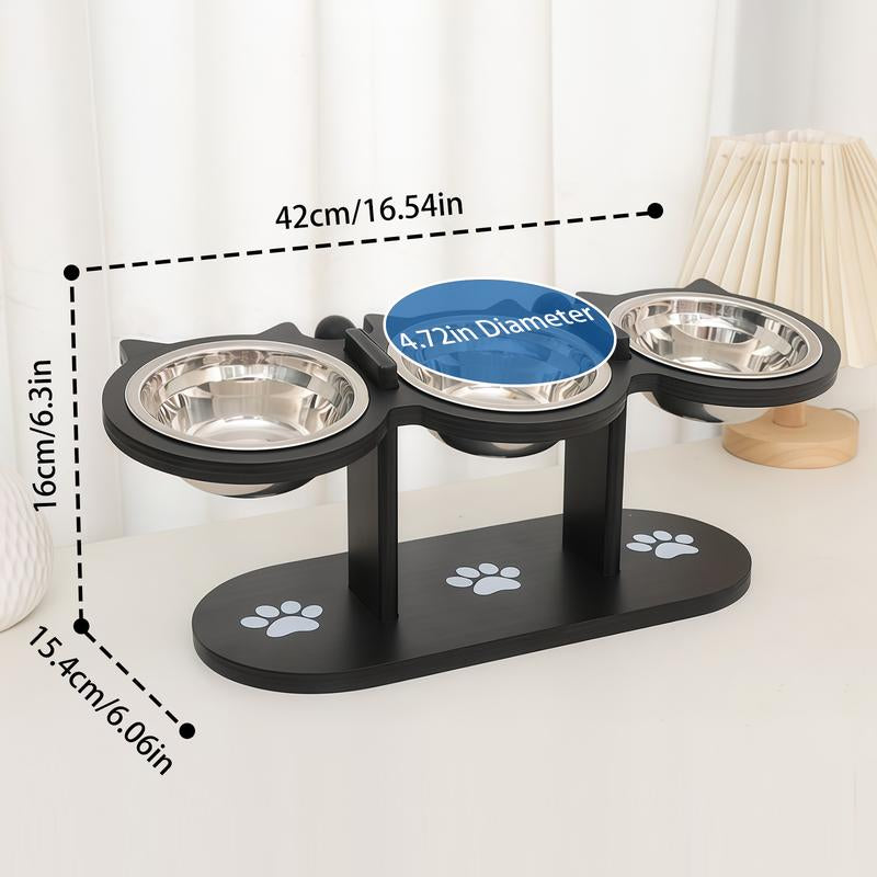3-Layer Elevated Cat Feeder, Adjustable 15 Degree Angle, Stainless Steel Pet Food Bowl with 3 Brackets, Easy to Assemble and Carry, Detachable for Cleaning.