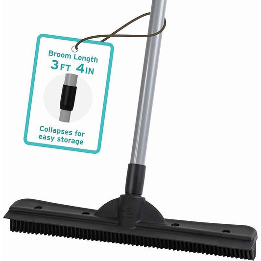 Original Pet Hair Rubber Broom with Squeegee, with 58 "Telescopic Handle for Carpet, Tile and Hardwood