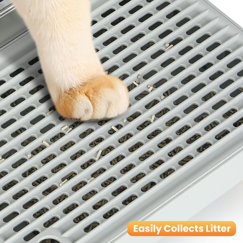 MISOFOG Cat Litter Box Ramp Double Layered Self-Cleaning with Filter Function Trapper Pedal Easy Clean Gray Tray Spacious Design for Most Litter Boxes,Wood
