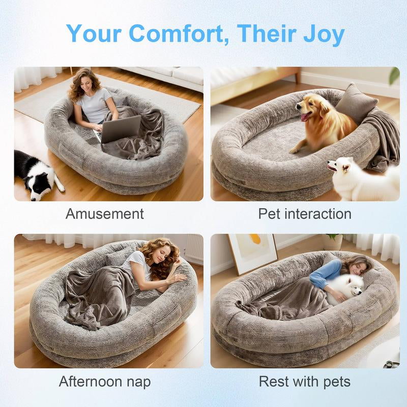 【Falldealsforyou】Xl Human Dog Bed for Adults & Pets | Faux Fur Orthopedic Lounger with Pillow & Blanket | Washable Cozy Bed for Adults & Pets-Bedding,A Must‑Have Gift for Pet Lovers