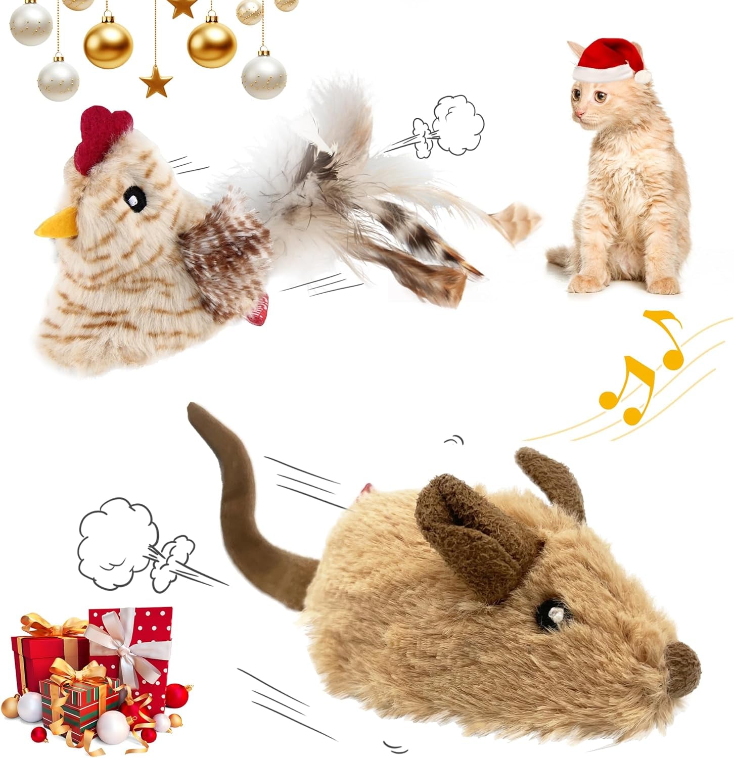 Interactive Moving Mouse Cat Toy with Realistic Squeaky Sound, Automatic Mouse Toys for Indoor Cats, Electronic Mouse Toy for Self Play & Exercise(Brown Ear)