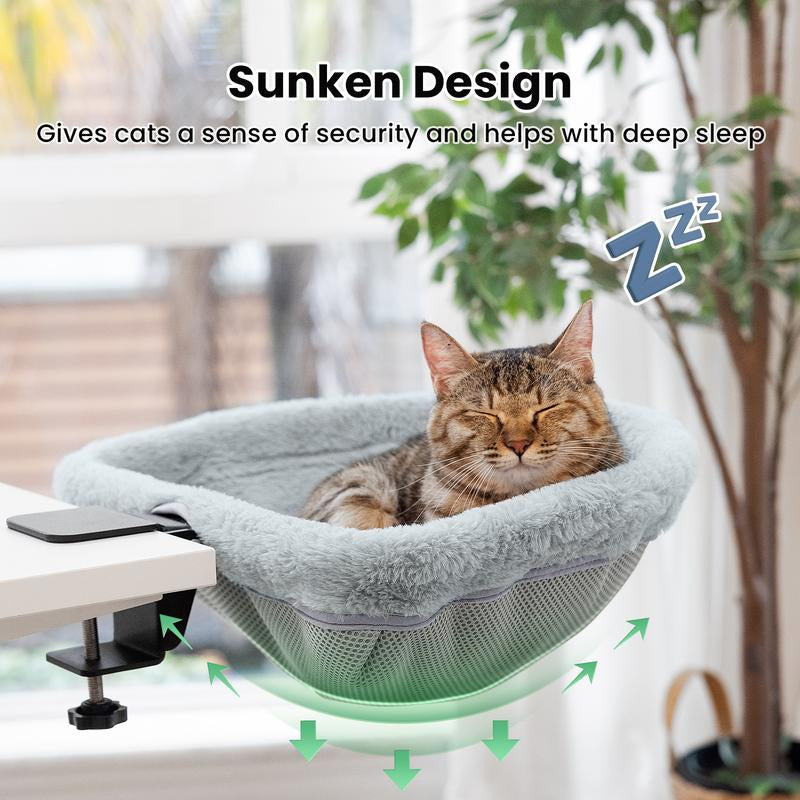 Cat Bed for Desk - Folding,Sunken Design & Space-Saving Semi-Circular Cat Bed, Soft Faux Rabbit Fur Material, Suitable for Various Desktops-Maximum Hold up to 40Lb