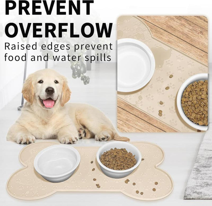 Dog Food Mat Anti-Slip Silicone Dog Bowl Mat Thicker Pet Placemat Waterproof with Raised Edge, Suitable for Small to Medium-Sized Dogs and Cats
