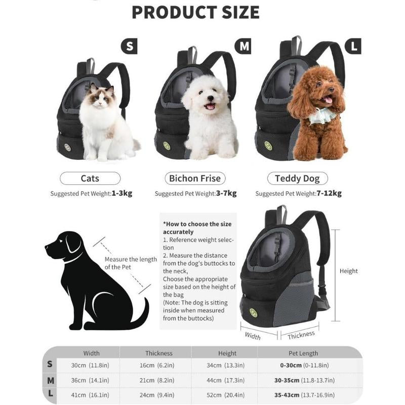 Pet Dog Carrier Backpack, Adjustable Breathable Dog Carrying Backpack with Safety Straps for Hiking, Dog & Cat Accessories for Hiking Camping Travel