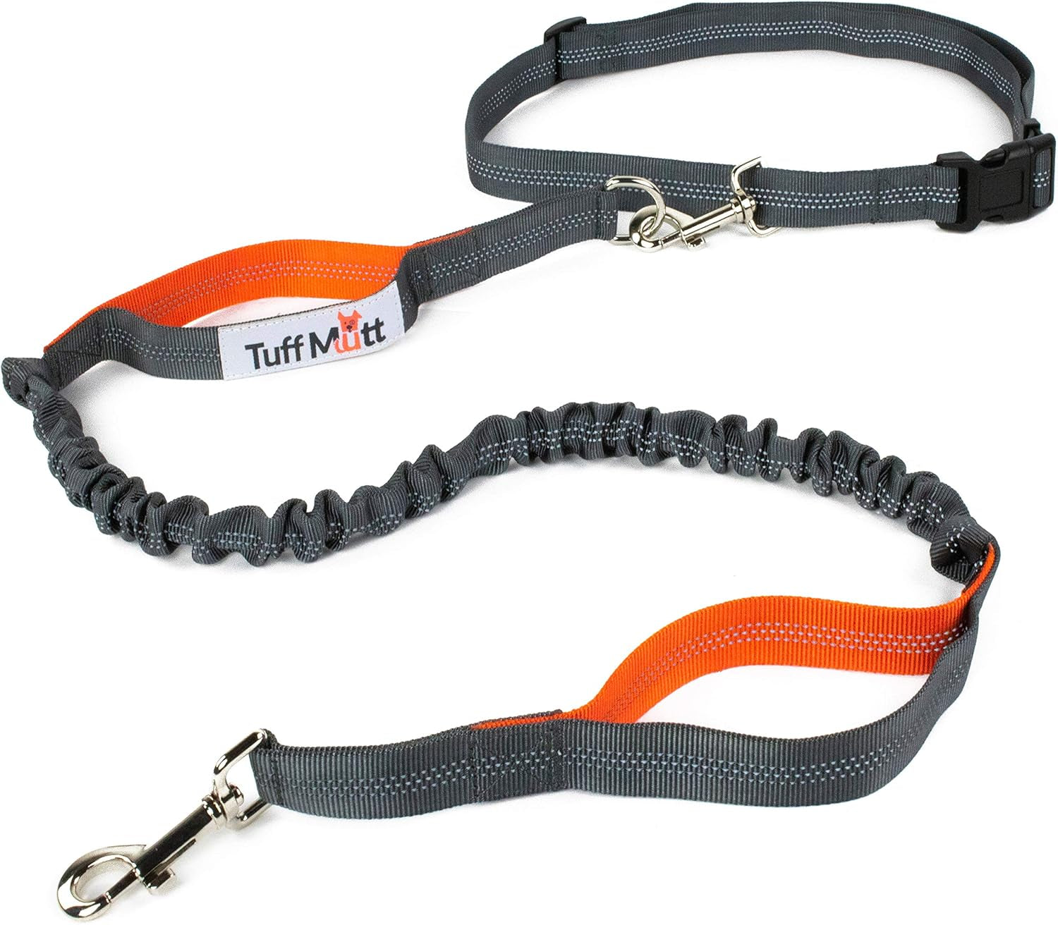 Hands-Free Waist Leash for Dog Walking, Running and Hiking, Adjustable Belt with Double Handle, Reflective Bungee Design for Large & Medium Dogs