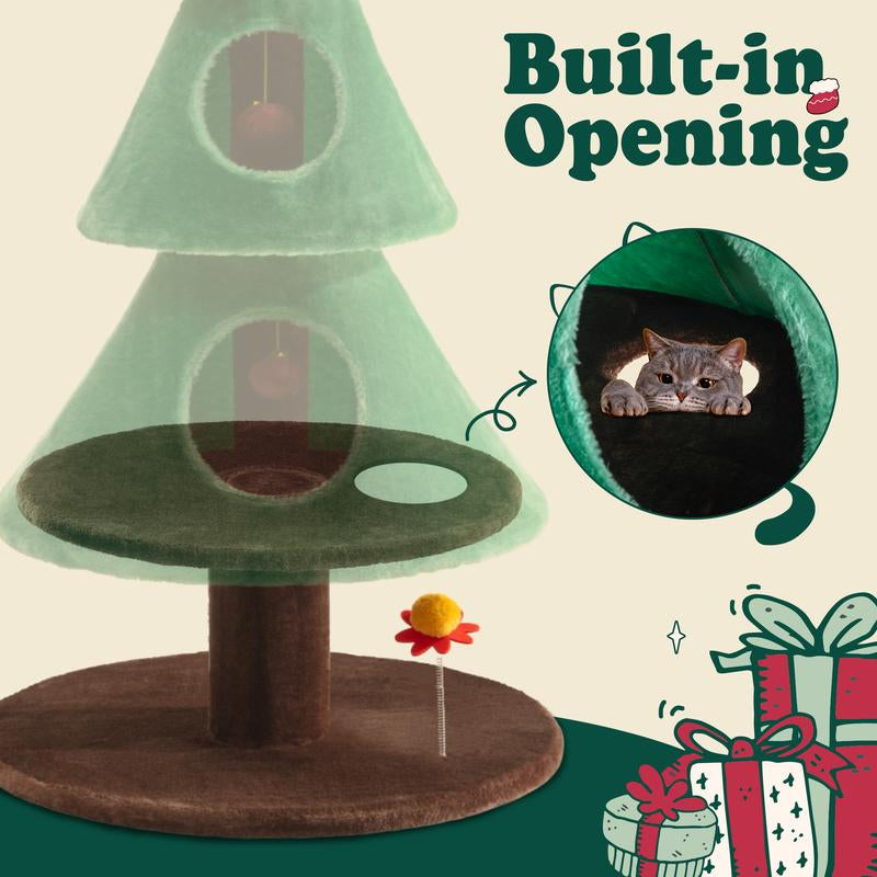 Allewie Christmas Tree Cat Tower for Indoor Cats - 48/63/67 Inch Holiday Themed Cat Activity Center with Plush Perch & Condo, Xmas Party Decoration,#Tiktokshopfalldealsforyou