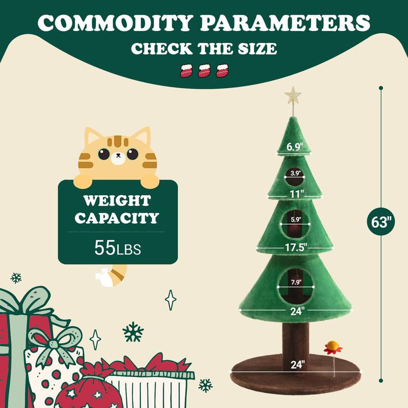 Allewie Christmas Tree Cat Tower for Indoor Cats - 48/63/67 Inch Holiday Themed Cat Activity Center with Plush Perch & Condo, Xmas Party Decoration,#Tiktokshopfalldealsforyou
