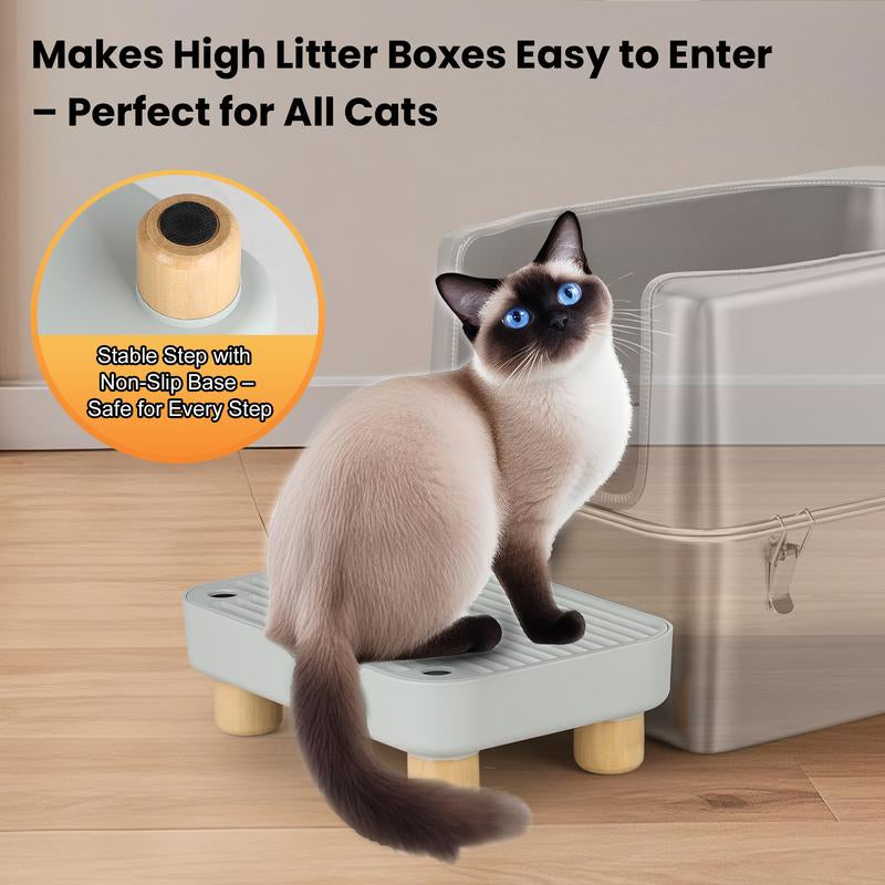MISOFOG Cat Litter Box Ramp Double Layered Self-Cleaning with Filter Function Trapper Pedal Easy Clean Gray Tray Spacious Design for Most Litter Boxes,Wood