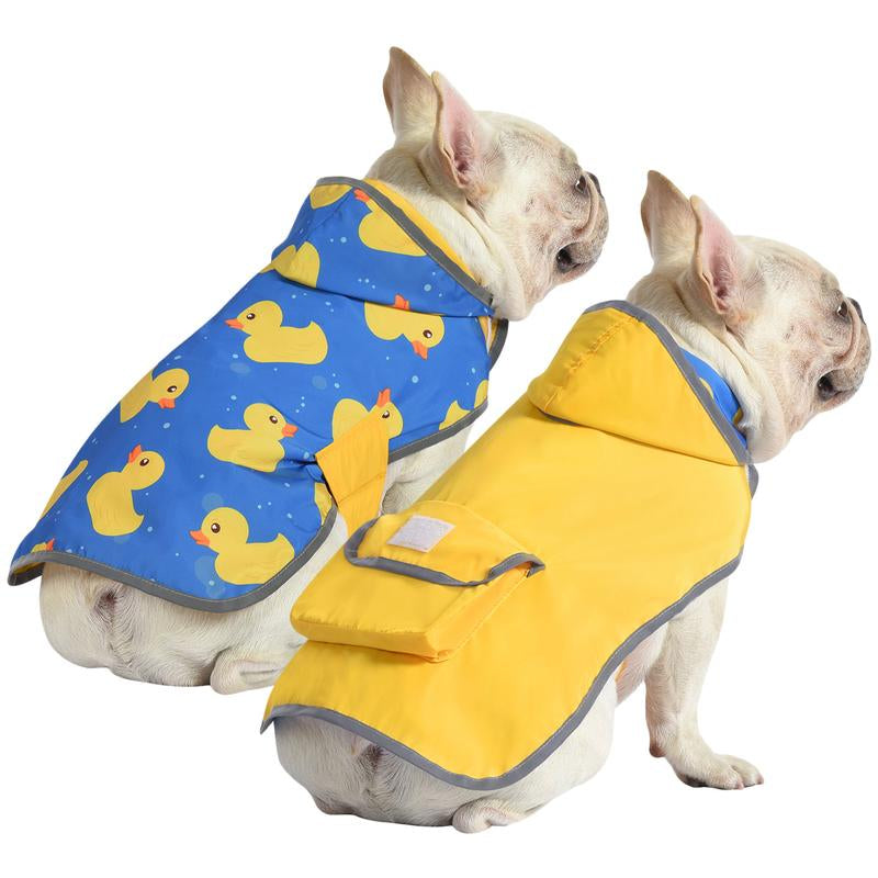 HDE Reversible Yellow & Ducks Dog Raincoat with Hood Reversible Waterproof Dog Raincoat