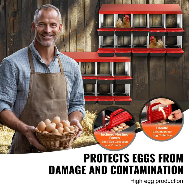 VEVOR Chicken Nest Box, 10-Compartment, 30 to 45 in Stable & Corrosion-Resistant Metal Nesting Boxes with Inclined Nesting Boxes, Bottom Holes & Resting Platform, Fit for Different Chicken Breeds